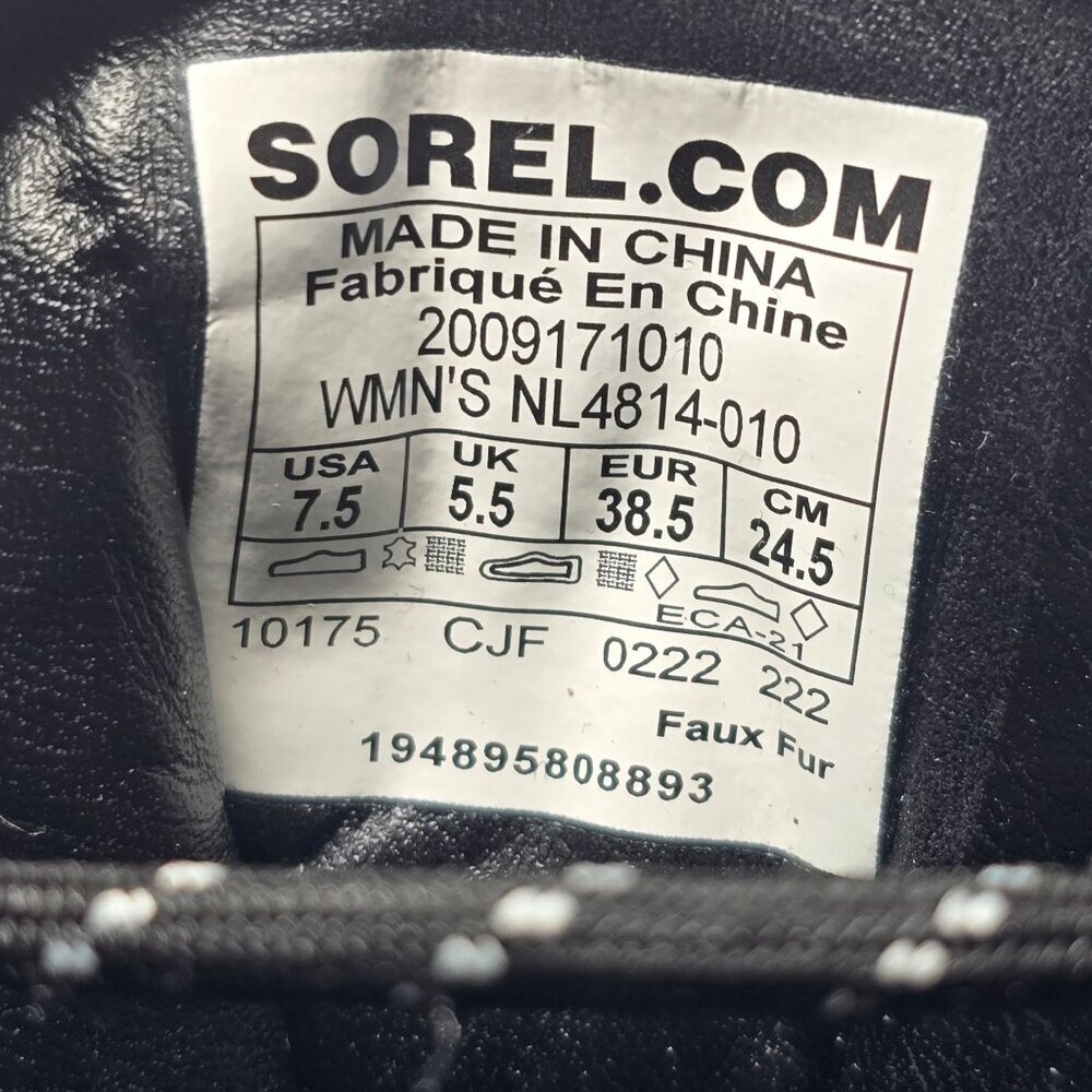 Sorel Brex Heel Cozy Boot Black Sea Salt Chunky Faux Fur Leather Womens Size 7.5 - Picture 7 of 7